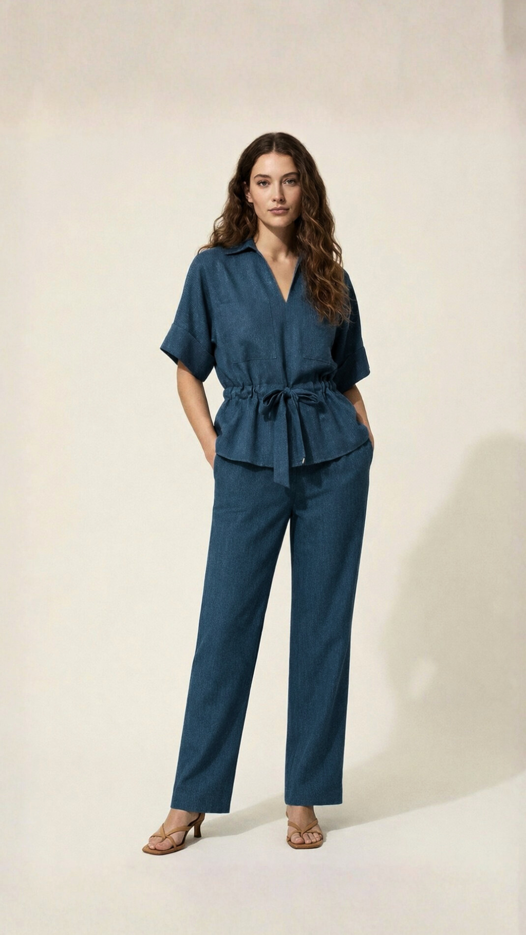 Blue Shimmer Wool Blouse