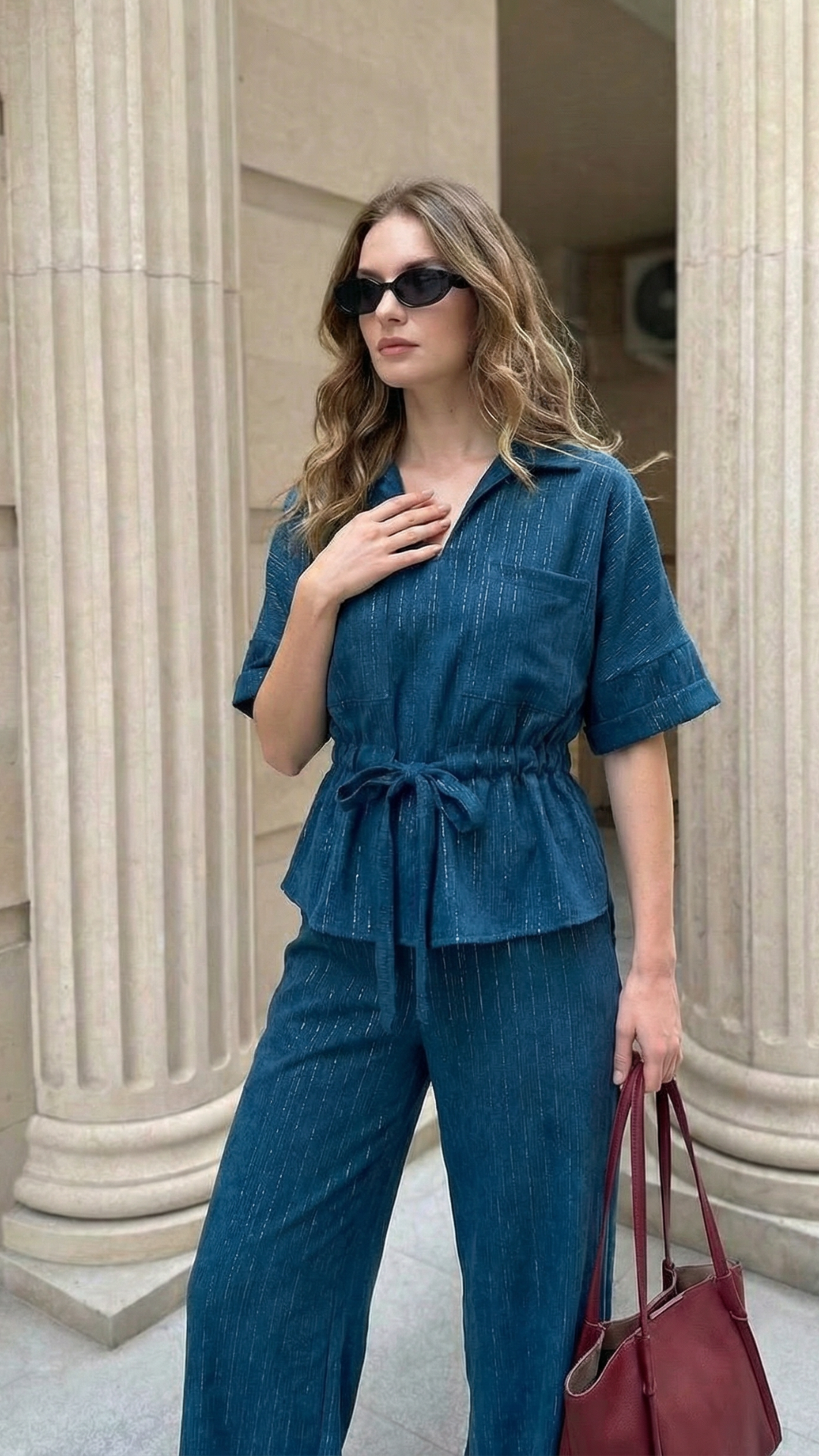 Blue Shimmer Wool Blouse