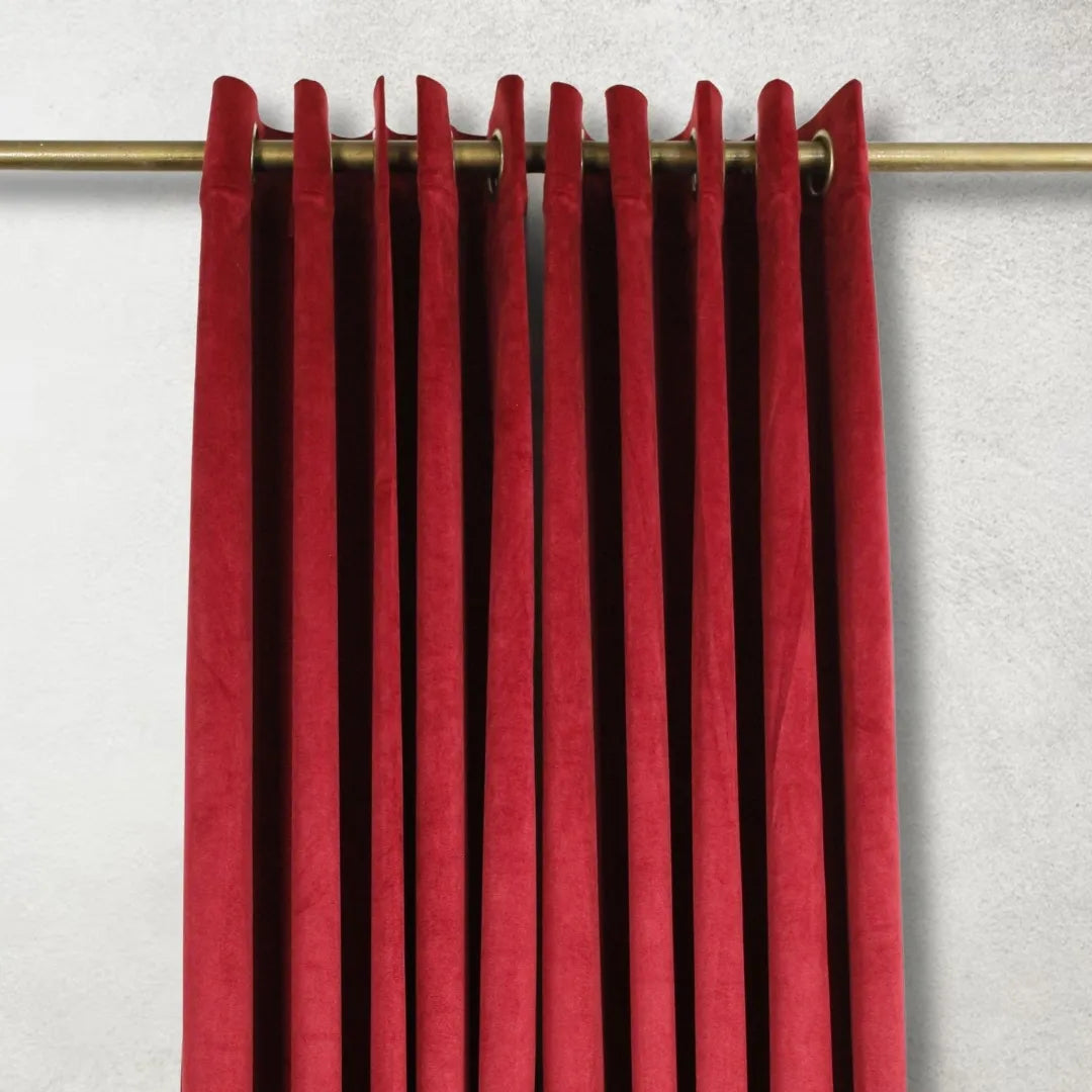 Red Plain Velvet Curtains