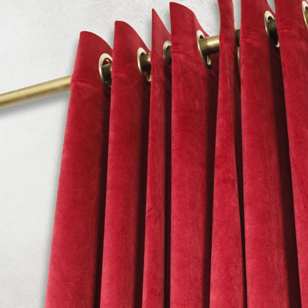 Red Plain Velvet Curtains