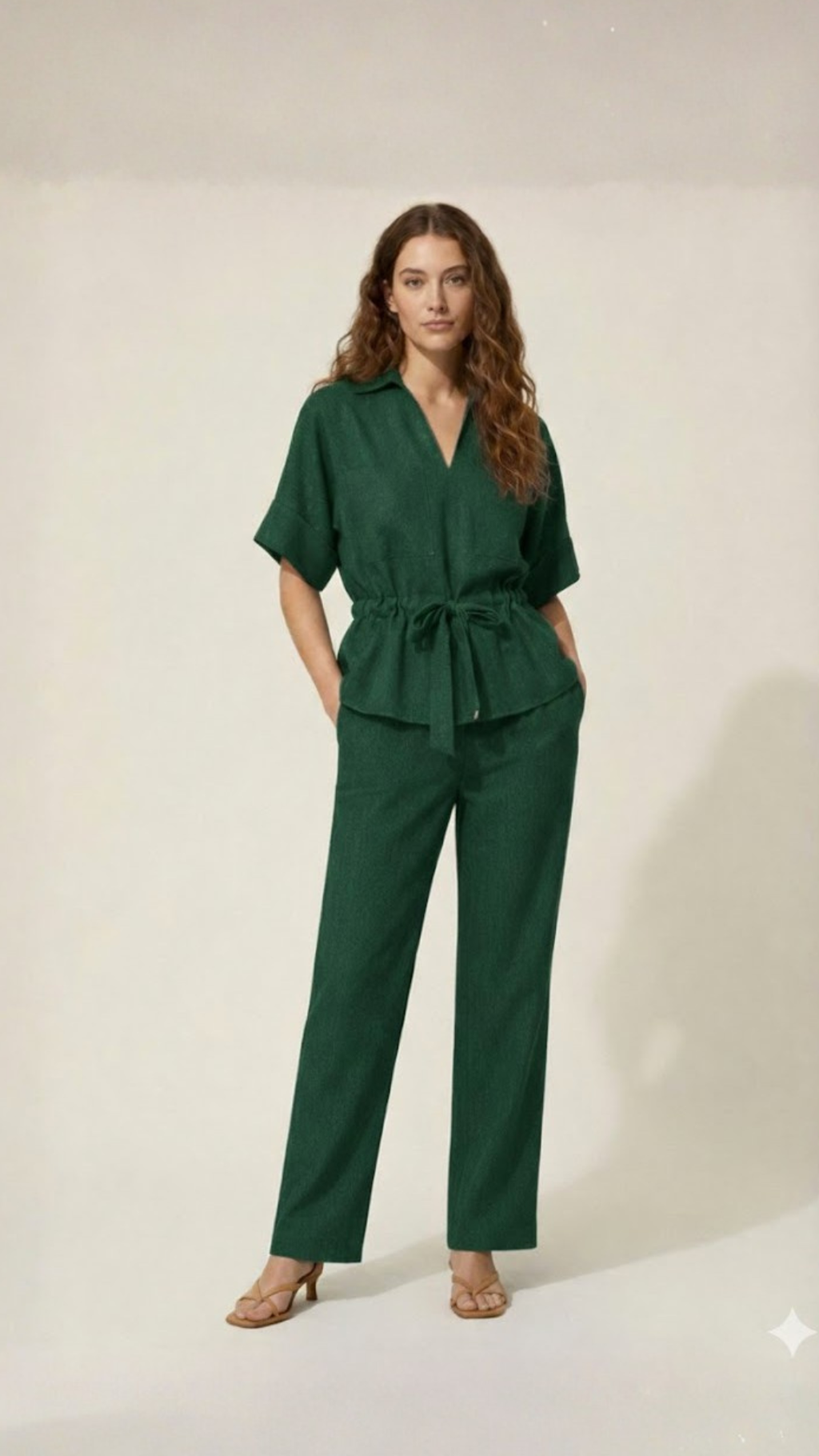 Green Shimmer Wool Pants