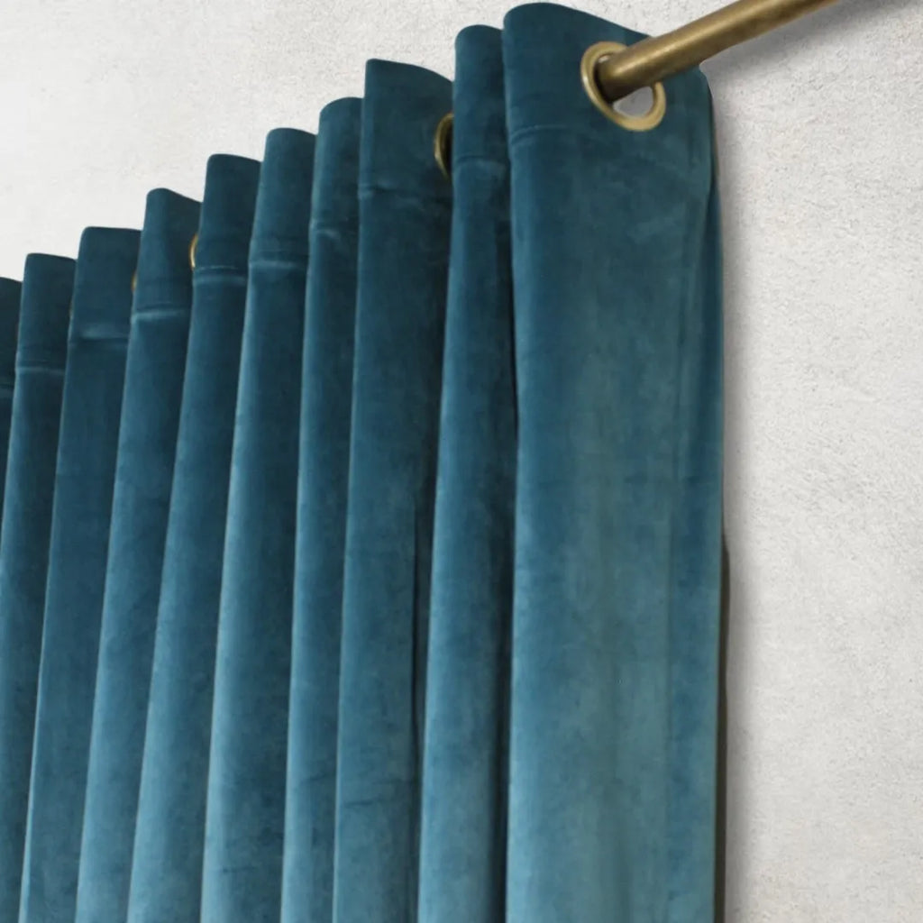 Teal Plain Velvet Curtains