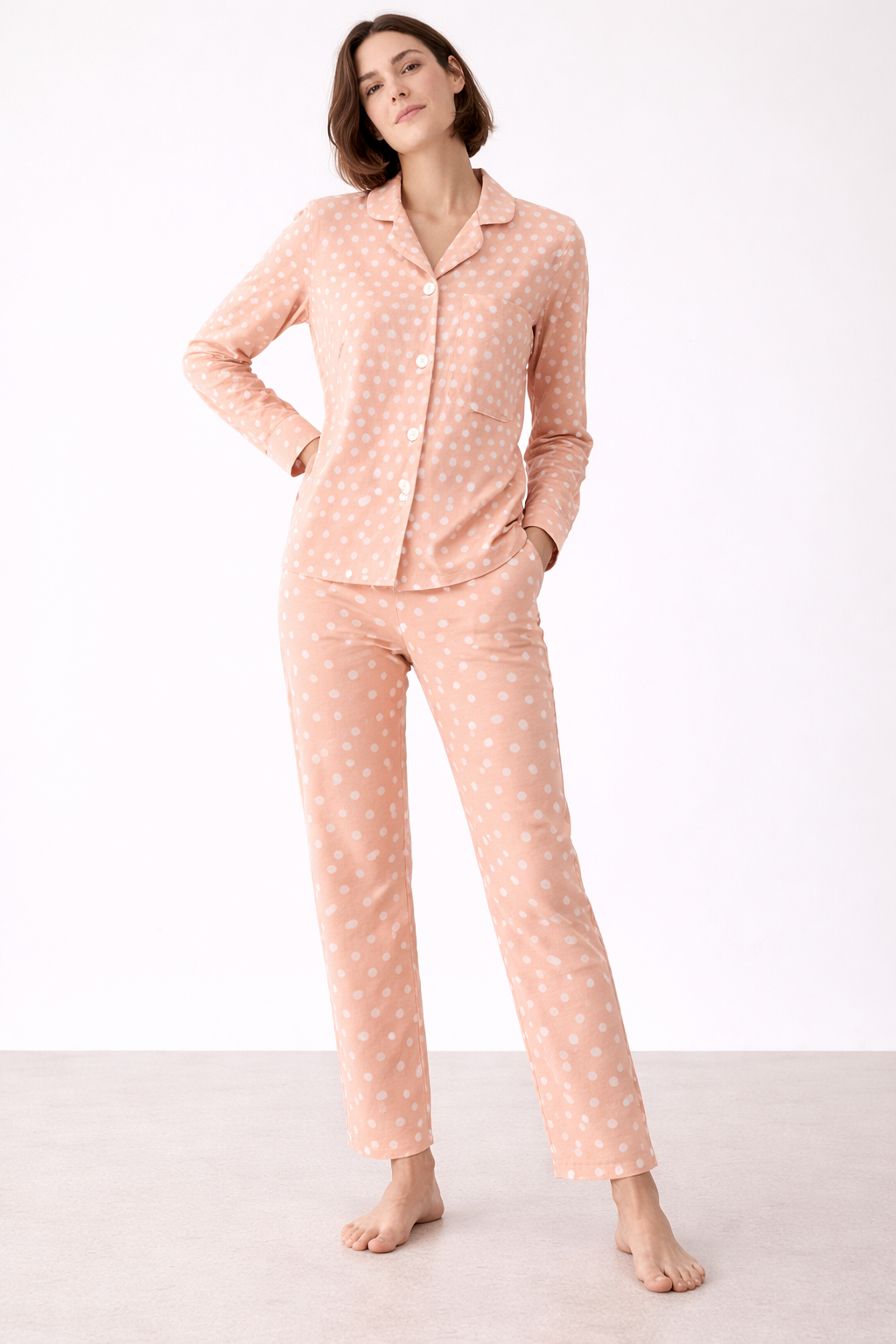 Peach Polka Flannel Set