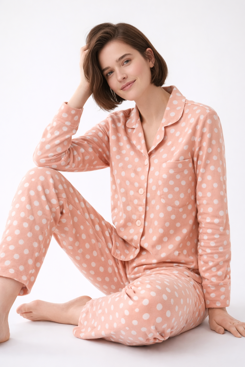 Peach Polka Flannel Set